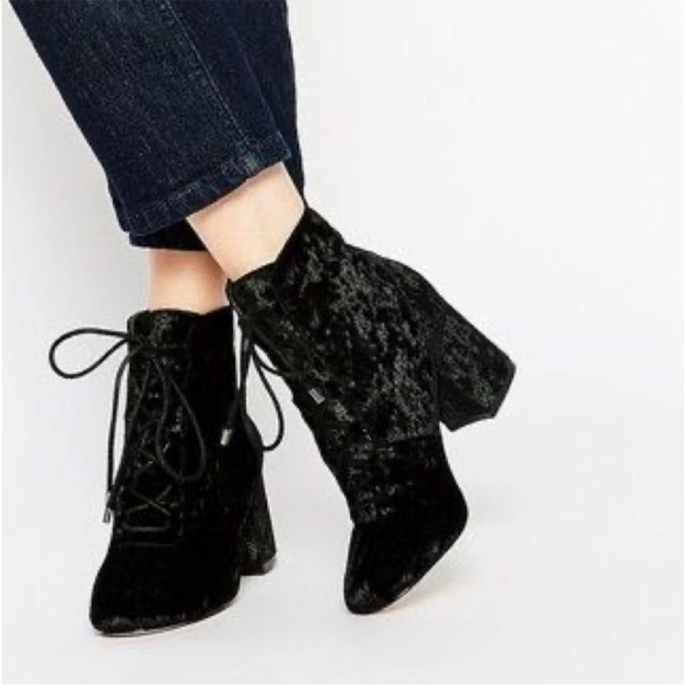 Black Velvet Heeled Ankle Boots